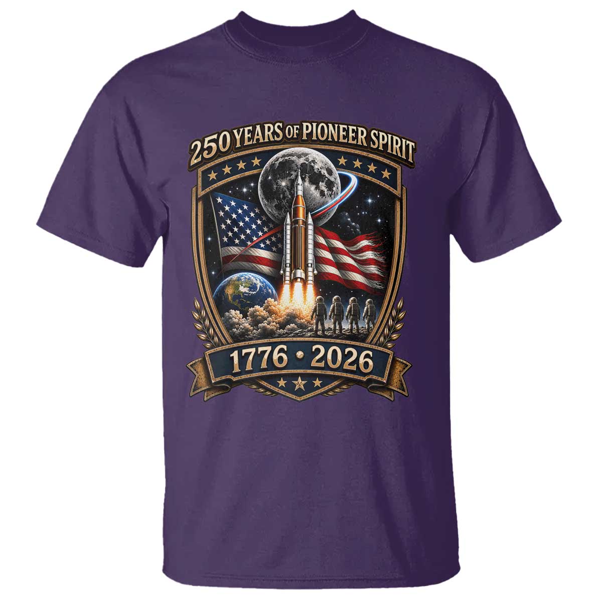Astronaut 250 Years Of Pioneer Spirit T Shirt Patriotic Astronaut Graphic Gift TS12 Purple Print Your Wear