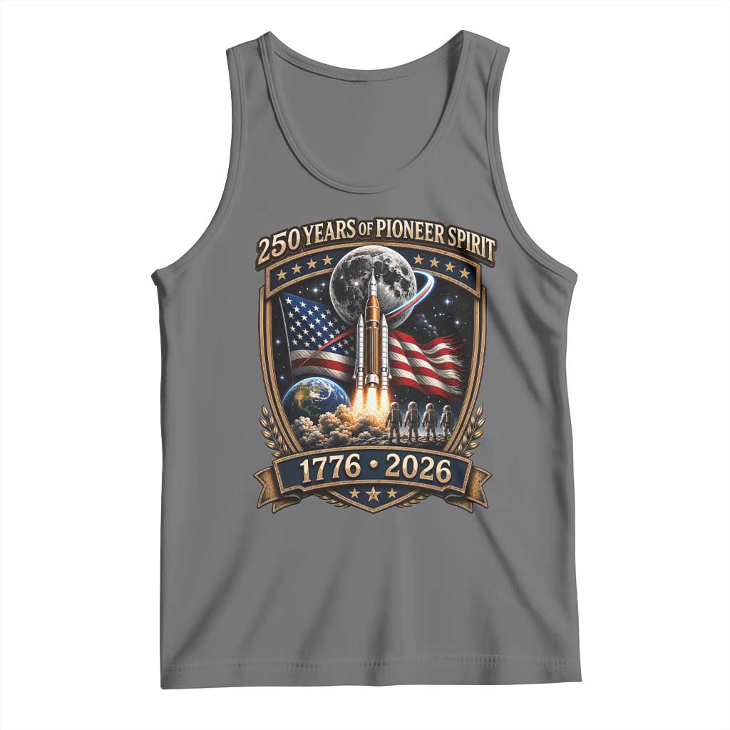 Astronaut 250 Years Of Pioneer Spirit Tank Top Patriotic Astronaut Graphic Gift TS12 Black Heather Print Your Wear