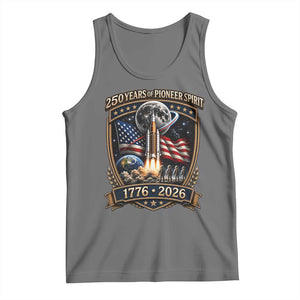 Astronaut 250 Years Of Pioneer Spirit Tank Top Patriotic Astronaut Graphic Gift TS12 Black Heather Print Your Wear