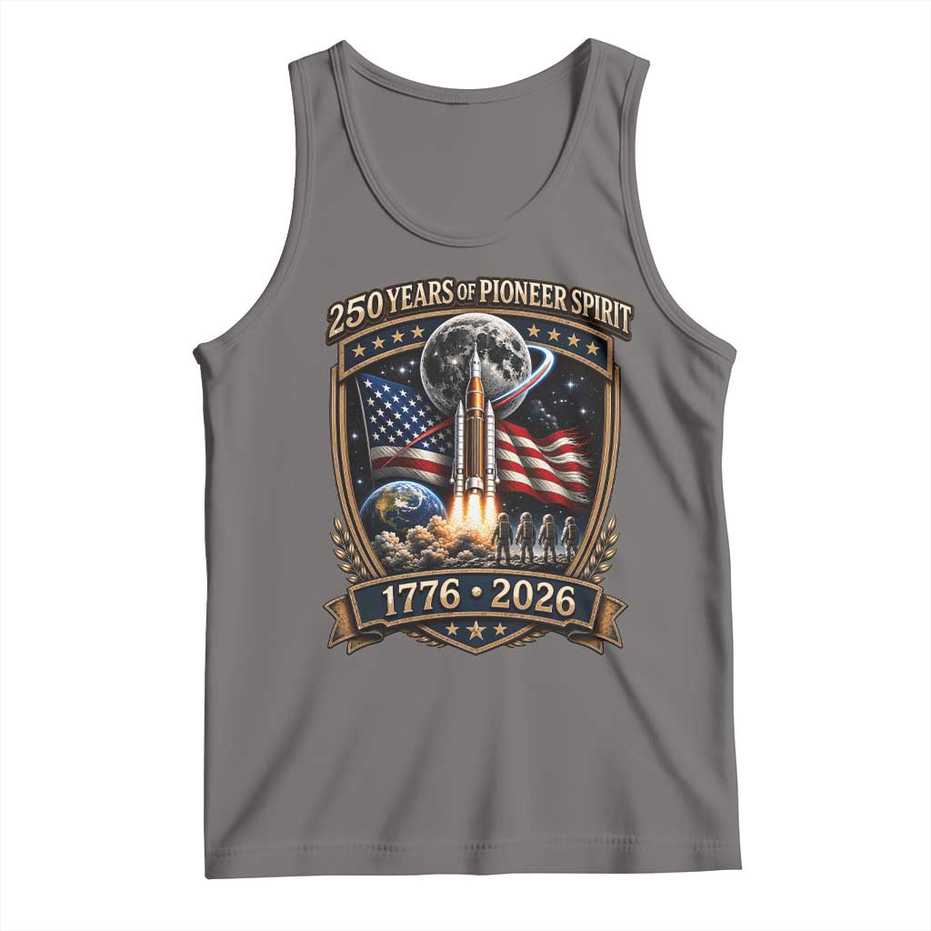 Astronaut 250 Years Of Pioneer Spirit Tank Top Patriotic Astronaut Graphic Gift TS12 Deep Heather Print Your Wear
