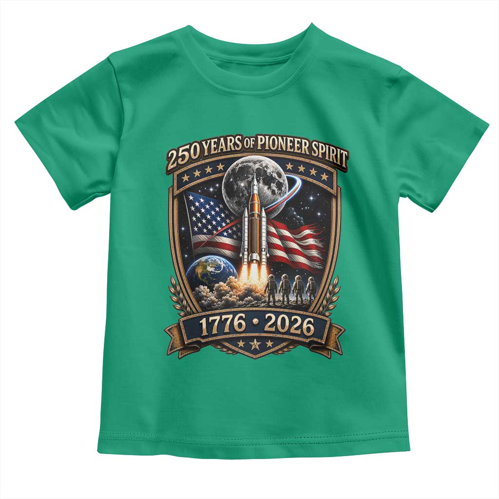 Astronaut 250 Years Of Pioneer Spirit Toddler T Shirt Patriotic Astronaut Graphic Gift TS12 Irish Green Print Your Wear