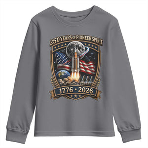 Astronaut 250 Years Of Pioneer Spirit Youth Sweatshirt Patriotic Astronaut Graphic Gift TS12 Charcoal Print Your Wear