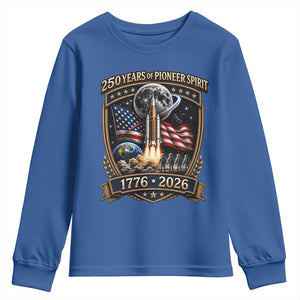 Astronaut 250 Years Of Pioneer Spirit Youth Sweatshirt Patriotic Astronaut Graphic Gift TS12 Royal Blue Print Your Wear