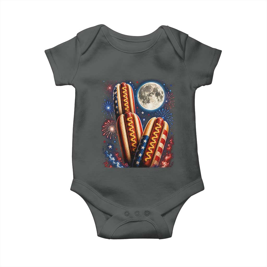 4th Of July Hotdog Fireworks Baby Onesie American Food Lovers TS12 Dark Heather Print Your Wear