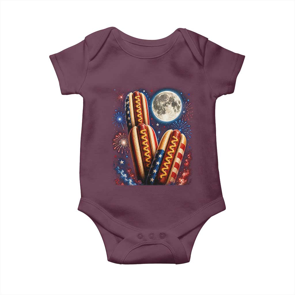 4th Of July Hotdog Fireworks Baby Onesie American Food Lovers TS12 Maroon Print Your Wear