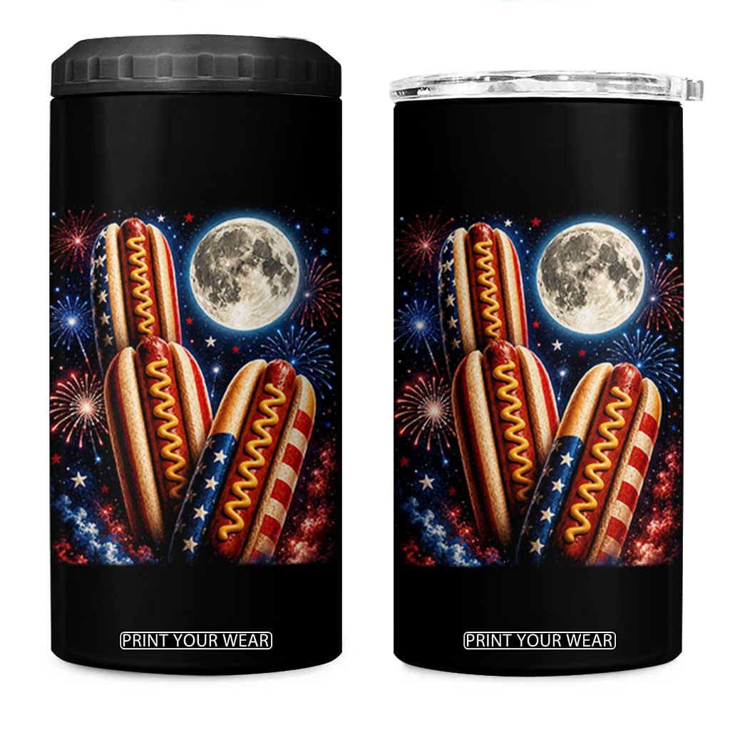 4th Of July Hotdog Fireworks 4 in 1 Can Cooler Tumbler American Food Lovers TS12 One Size: 16 oz Black Print Your Wear