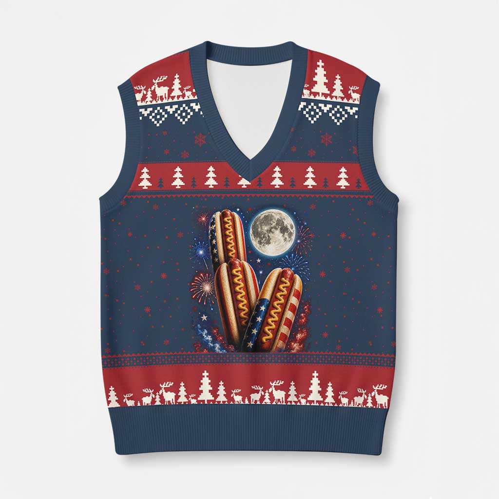 4th Of July Hotdog Fireworks V-Neck Knit Sweater Vest American Food Lovers TS12 Navy Red Print Your Wear