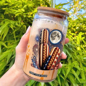 4th Of July Hotdog Fireworks Glass Can American Food Lovers
