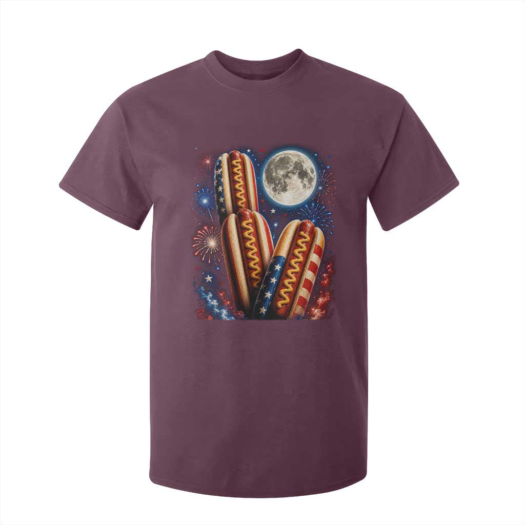 4th Of July Hotdog Fireworks T Shirt For Kid American Food Lovers TS12 Maroon Print Your Wear