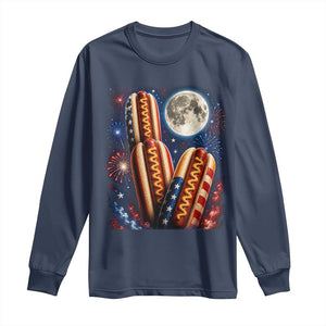 4th Of July Hotdog Fireworks Long Sleeve Shirt American Food Lovers TS12 Navy Print Your Wear