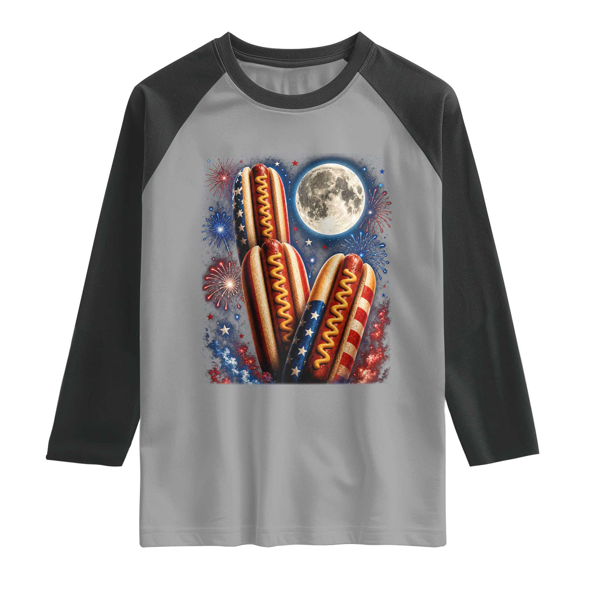 4th Of July Hotdog Fireworks Raglan Shirt American Food Lovers TS12 Sport Gray Black Print Your Wear