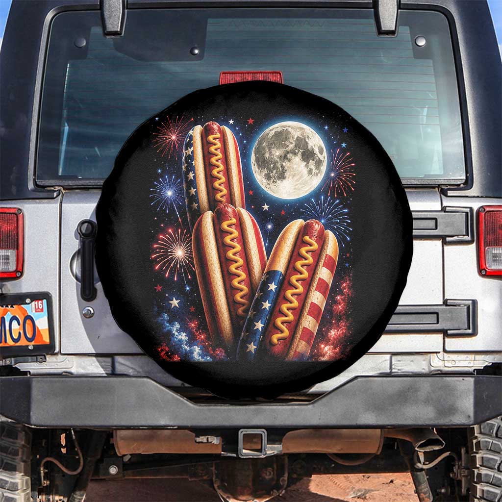 4th Of July Hotdog Fireworks Spare Tire Cover American Food Lovers TS12 No hole Black Print Your Wear