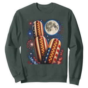 4th Of July Hotdog Fireworks Sweatshirt American Food Lovers TS12 Dark Forest Green Print Your Wear