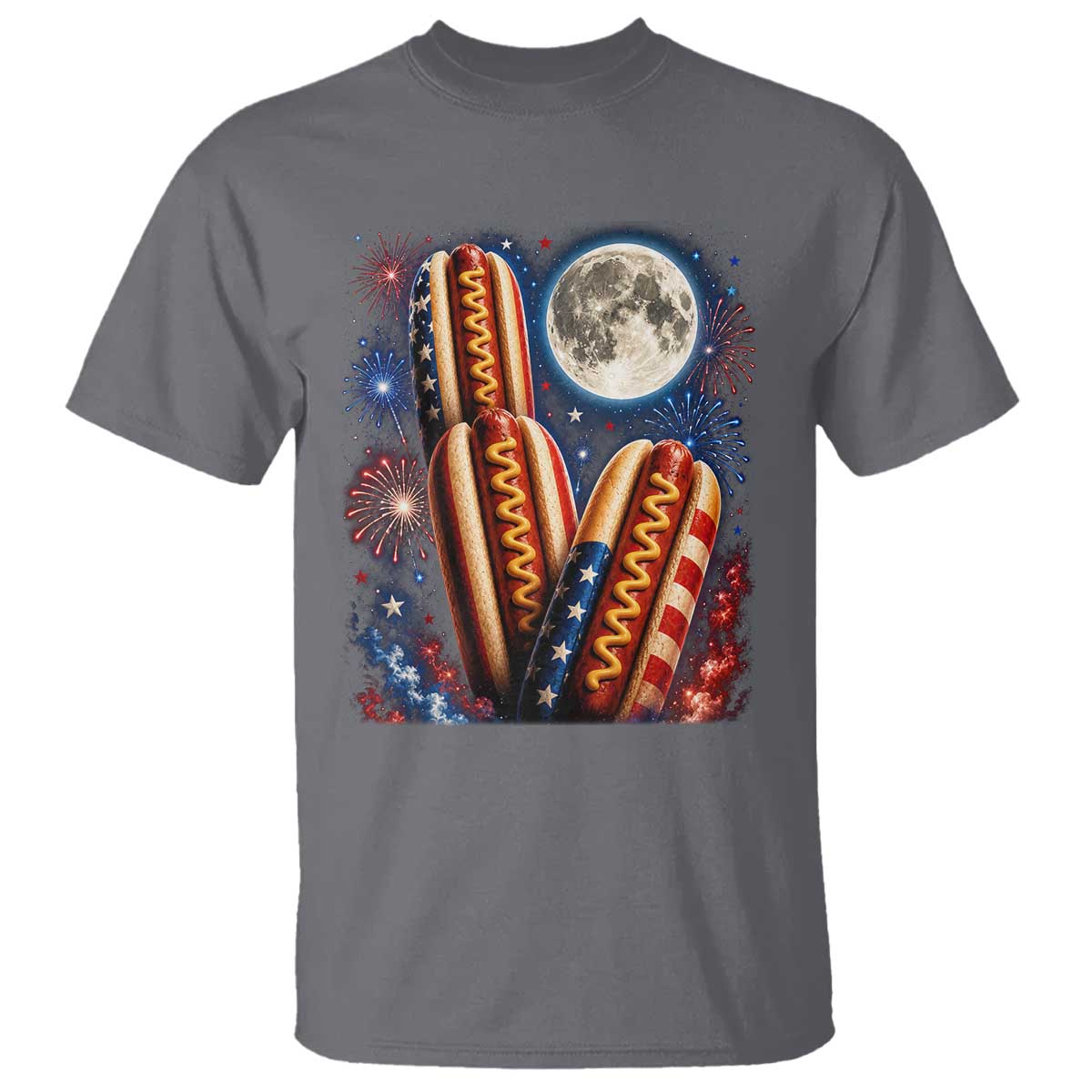 4th Of July Hotdog Fireworks T Shirt American Food Lovers TS12 Charcoal Print Your Wear