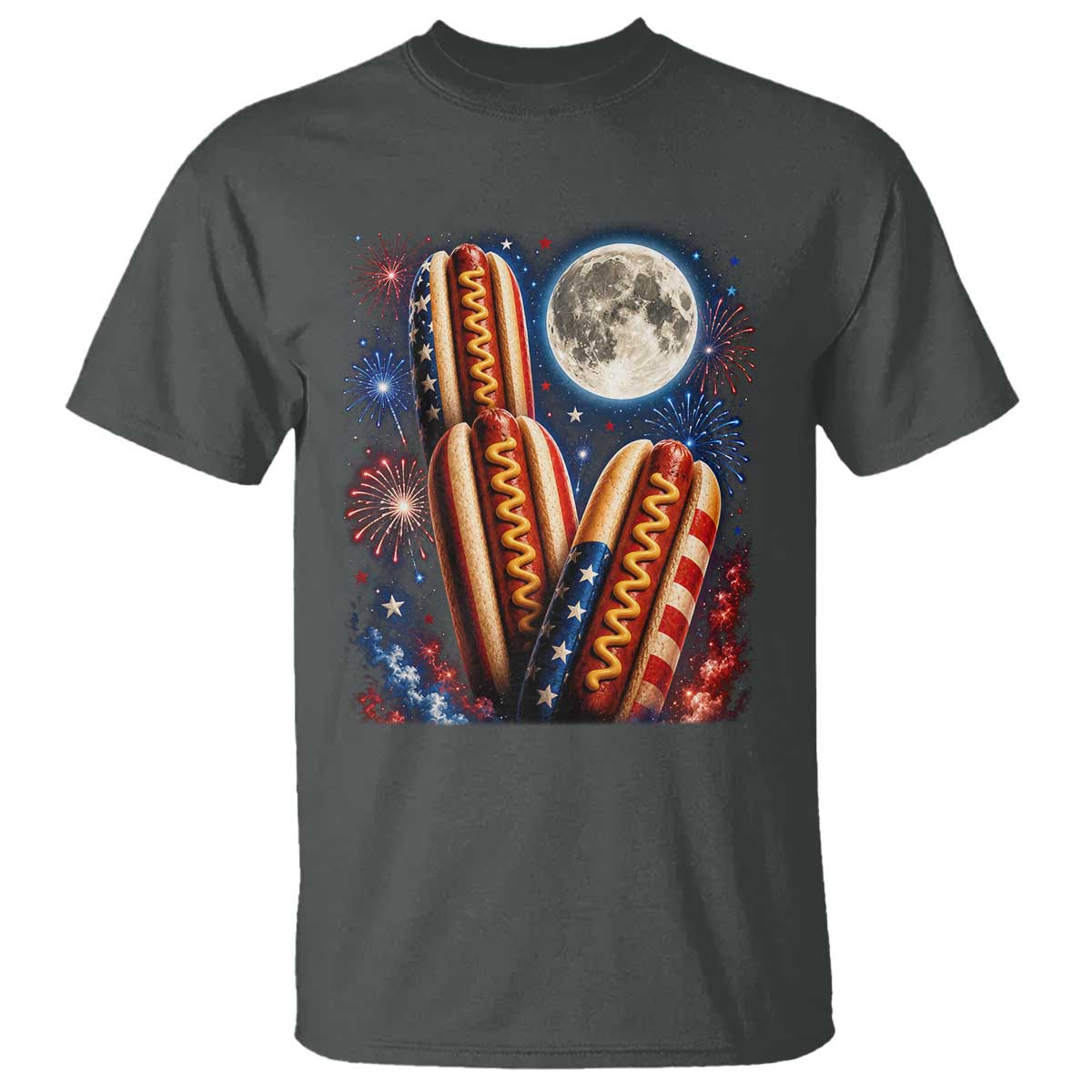 4th Of July Hotdog Fireworks T Shirt American Food Lovers TS12 Dark Heather Print Your Wear
