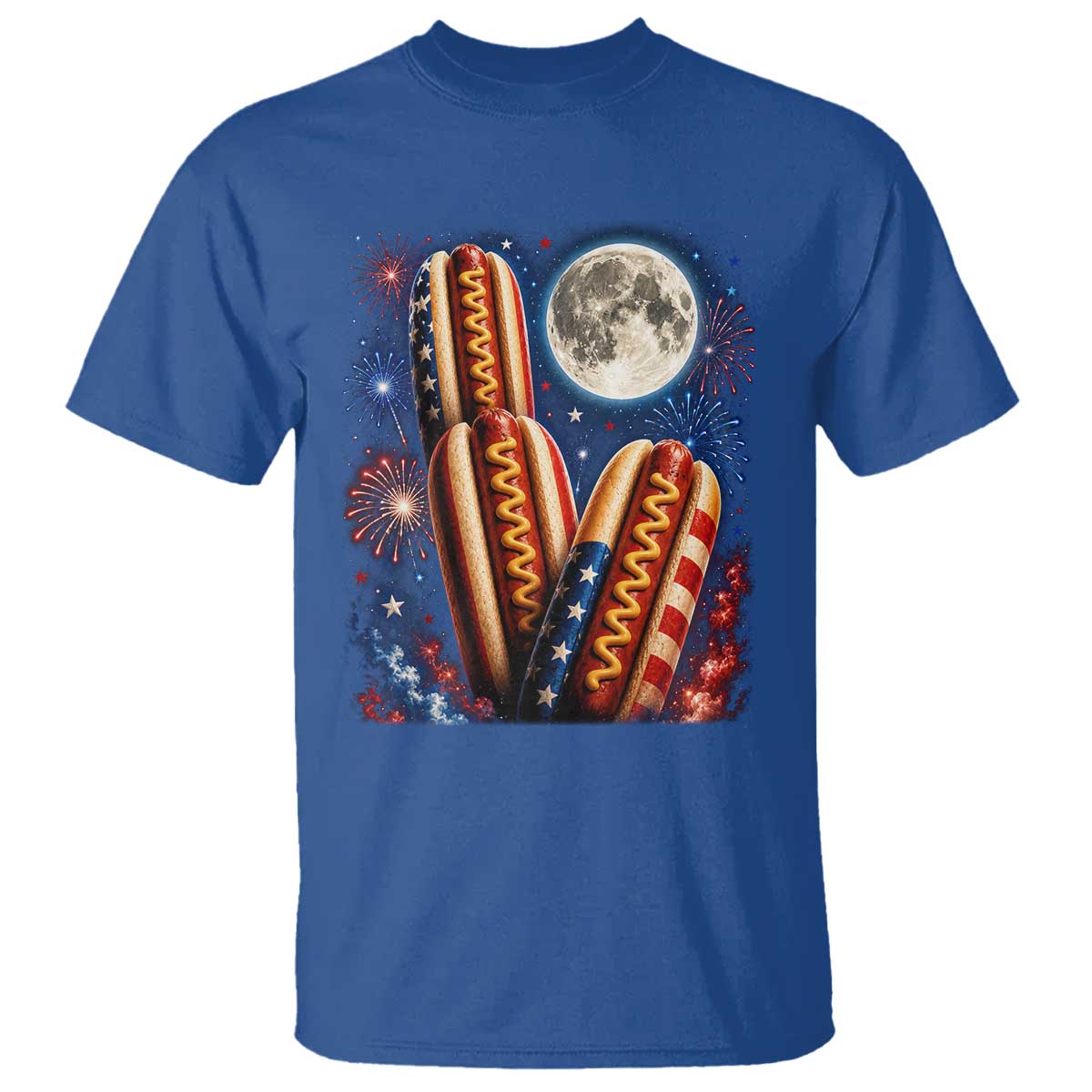 4th Of July Hotdog Fireworks T Shirt American Food Lovers TS12 Royal Blue Print Your Wear