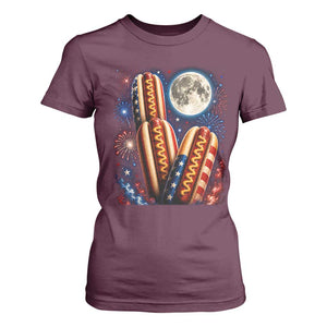 4th Of July Hotdog Fireworks T Shirt For Women American Food Lovers TS12 Maroon Print Your Wear