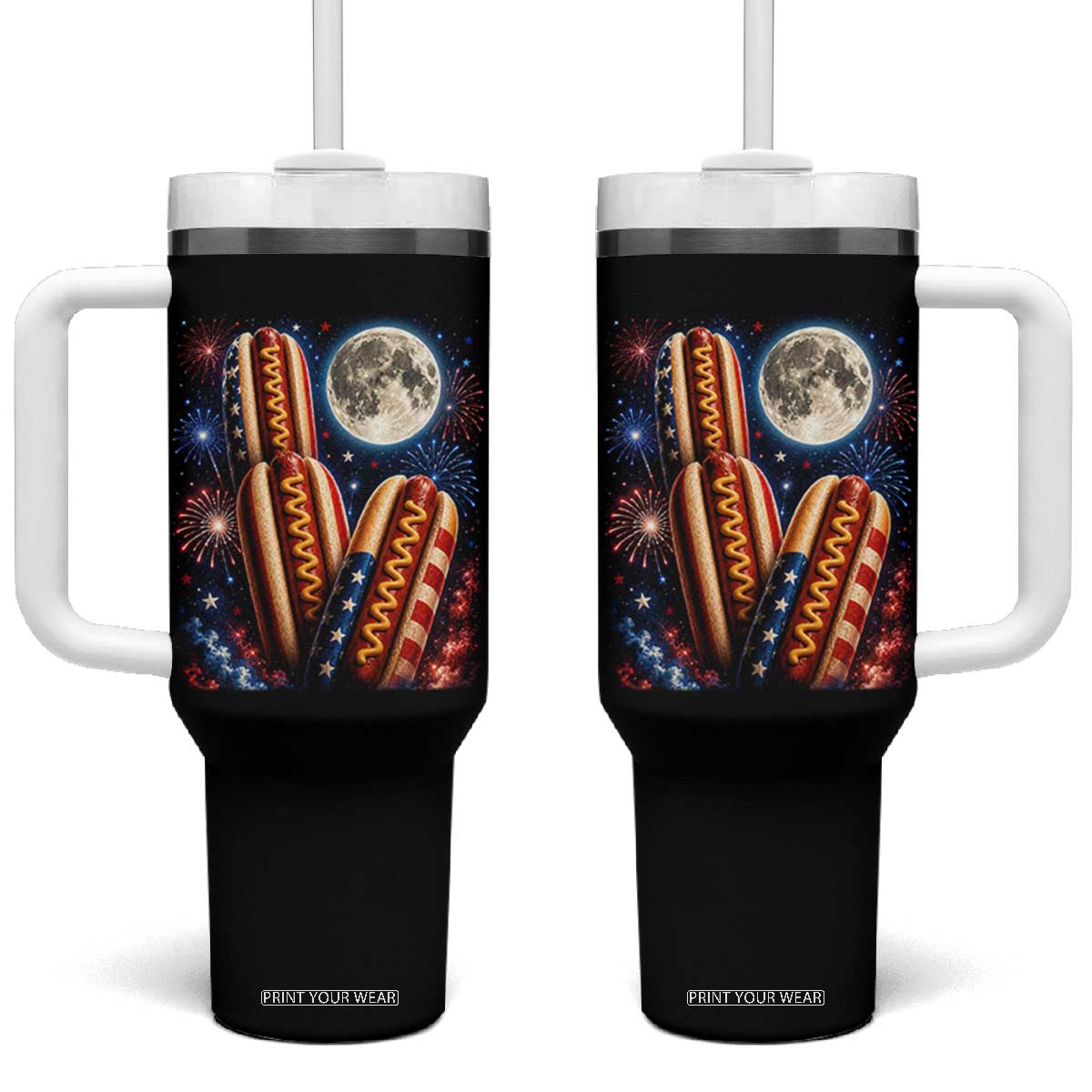 4th Of July Hotdog Fireworks Tumbler With Handle American Food Lovers TS12 One Size: 40 oz Black Print Your Wear