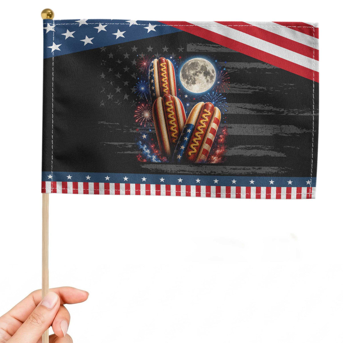 4th Of July Hotdog Fireworks Patriotic Handheld Flag American Food Lovers TS12 Distressed 8.2