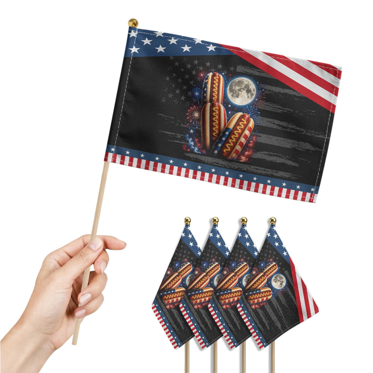 4th Of July Hotdog Fireworks Patriotic Handheld Flag American Food Lovers TS12 Print Your Wear