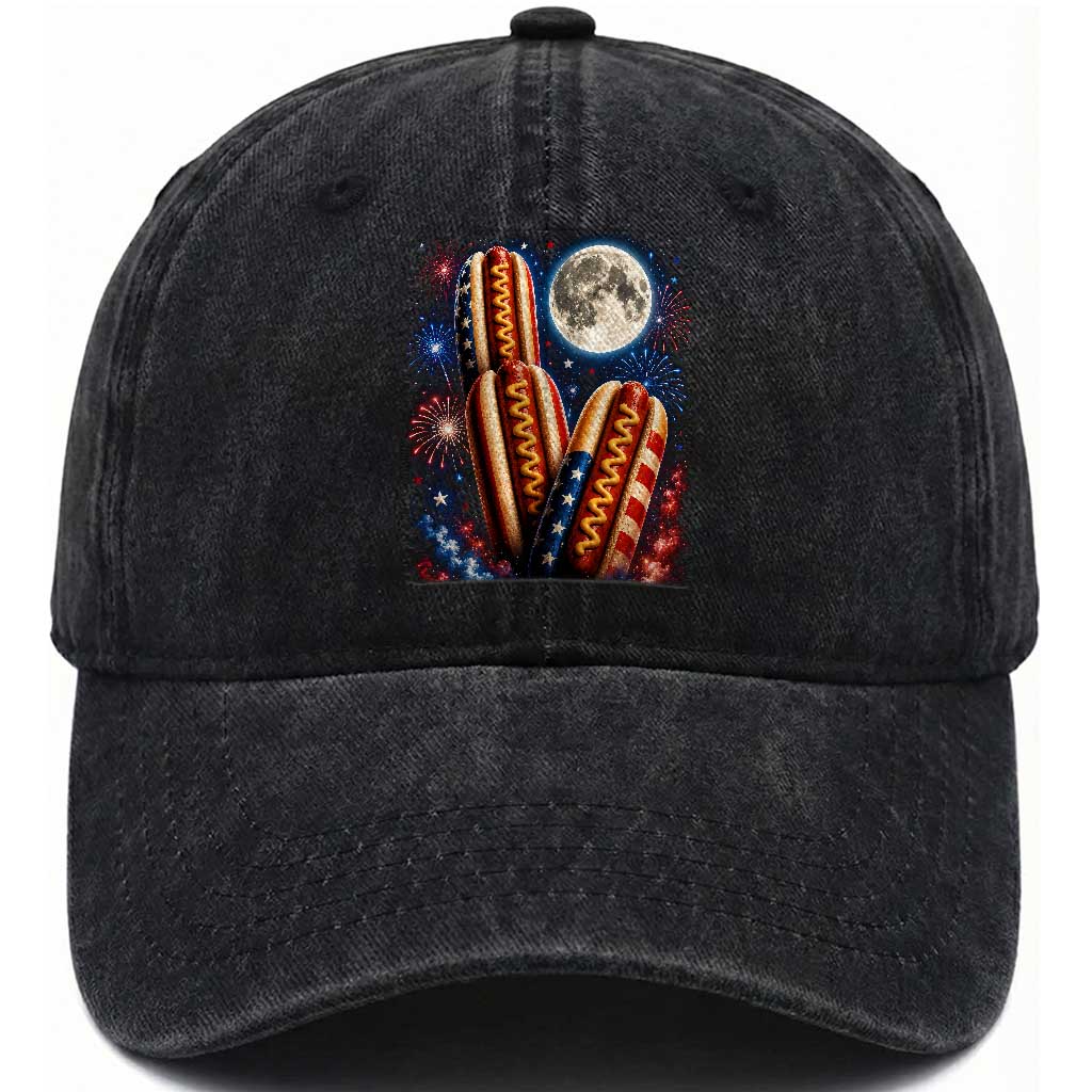4th Of July Hotdog Fireworks Washed Cotton Baseball Cap American Food Lovers TS12 Print Your Wear