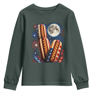4th Of July Hotdog Fireworks Youth Sweatshirt American Food Lovers TS12 Dark Forest Green Print Your Wear