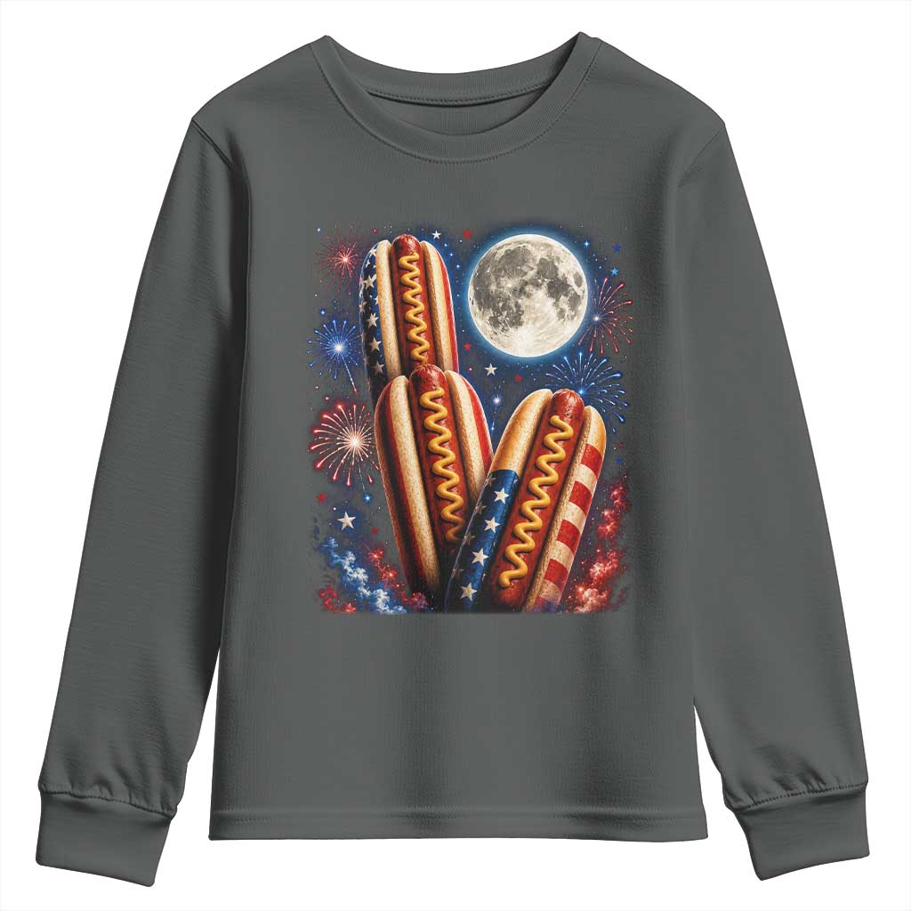 4th Of July Hotdog Fireworks Youth Sweatshirt American Food Lovers TS12 Dark Heather Print Your Wear