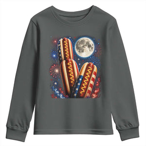 4th Of July Hotdog Fireworks Youth Sweatshirt American Food Lovers TS12 Dark Heather Print Your Wear
