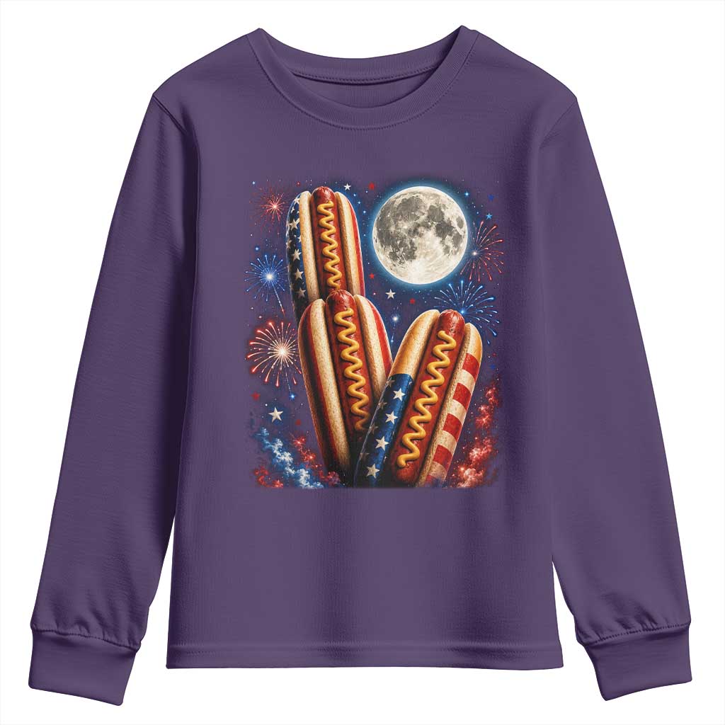 4th Of July Hotdog Fireworks Youth Sweatshirt American Food Lovers TS12 Purple Print Your Wear