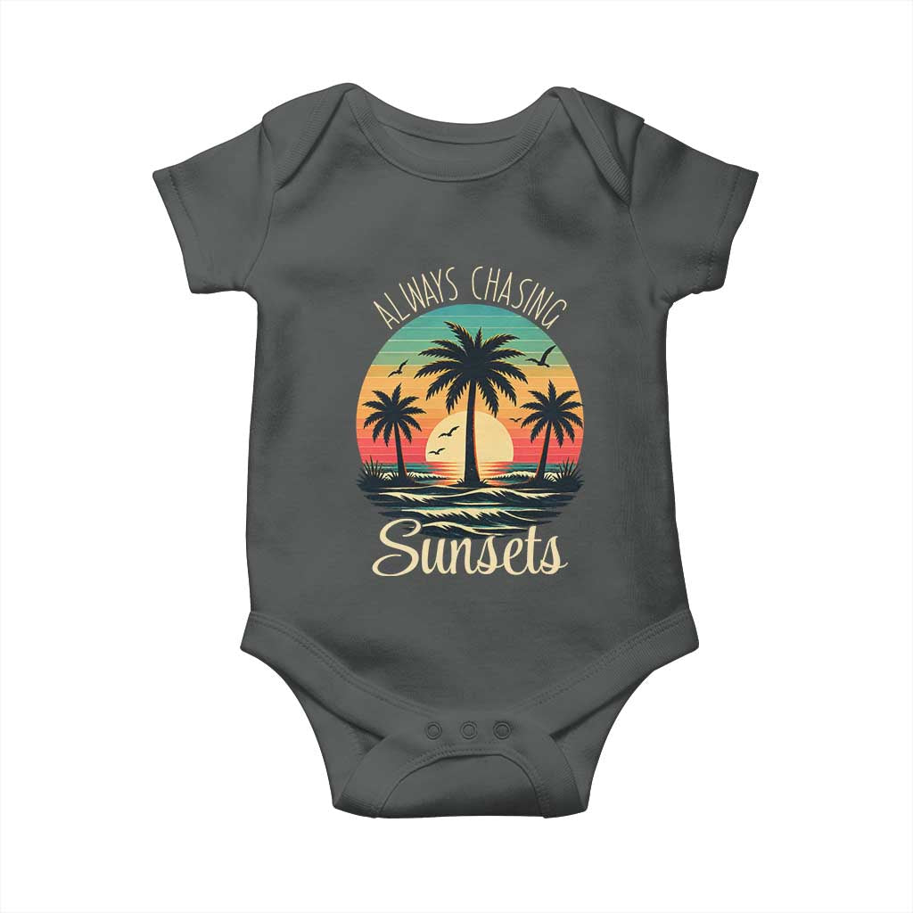 Vintage Always Chasing Sunsets Baby Onesie Hawaiian Tropical Beach Graphic TS12 Dark Heather Print Your Wear