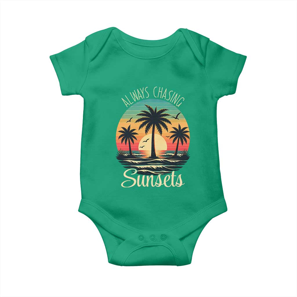 Vintage Always Chasing Sunsets Baby Onesie Hawaiian Tropical Beach Graphic TS12 Irish Green Print Your Wear