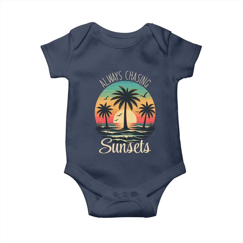 Vintage Always Chasing Sunsets Baby Onesie Hawaiian Tropical Beach Graphic TS12 Navy Print Your Wear