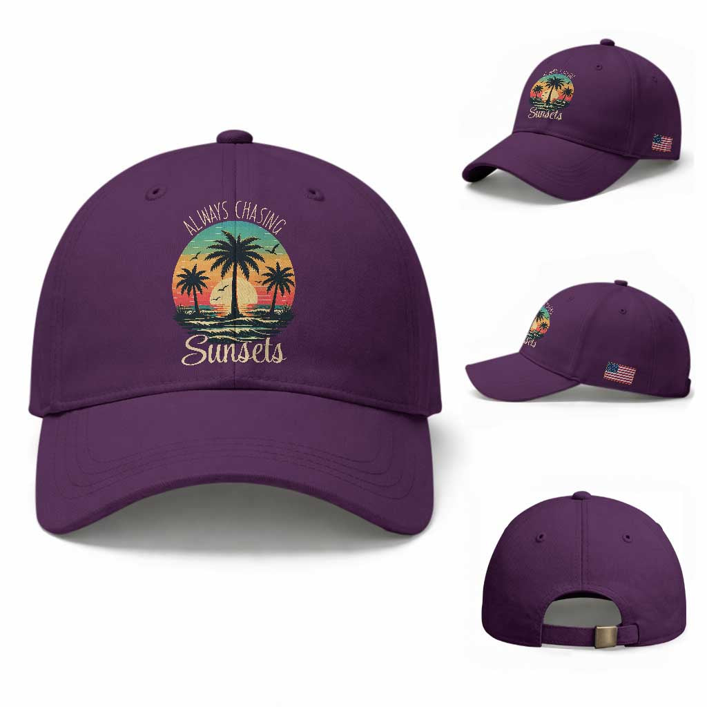 Vintage Always Chasing Sunsets Baseball Cap Hawaiian Tropical Beach Graphic TS12 Baseball Cap Universal Fit Purple Print Your Wear