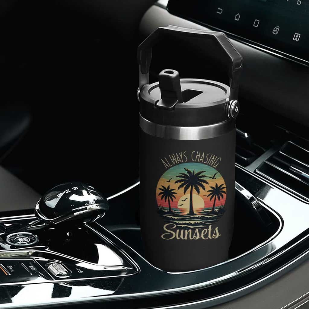 Vintage Always Chasing Sunsets Flip Straw Tumbler Hawaiian Tropical Beach Graphic TS12 Print Your Wear