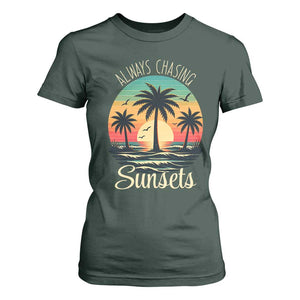 Vintage Always Chasing Sunsets T Shirt For Women Hawaiian Tropical Beach Graphic TS12 Dark Forest Green Print Your Wear
