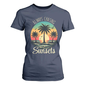 Vintage Always Chasing Sunsets T Shirt For Women Hawaiian Tropical Beach Graphic TS12 Navy Print Your Wear