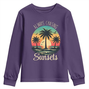 Vintage Always Chasing Sunsets Youth Sweatshirt Hawaiian Tropical Beach Graphic TS12 Purple Print Your Wear