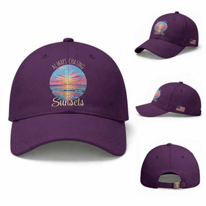 Always Chasing Sunsets Baseball Cap Summer Vacation Travel Gift TS12 Baseball Cap Universal Fit Purple Print Your Wear