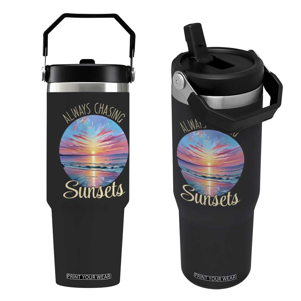 Always Chasing Sunsets Flip Straw Tumbler Summer Vacation Travel Gift TS12 One Size: 30 oz Black Print Your Wear