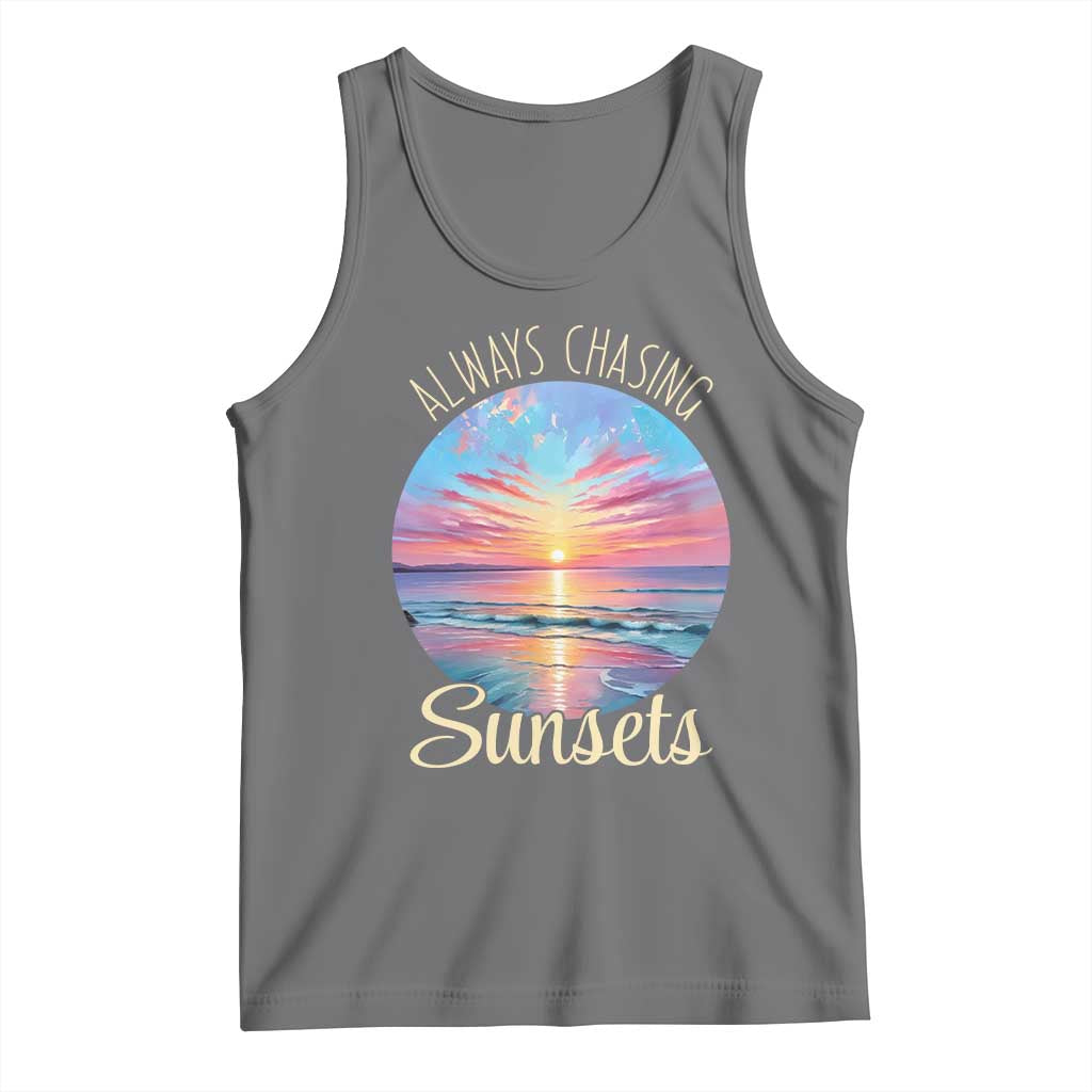 Always Chasing Sunsets Tank Top Summer Vacation Travel Gift TS12 Black Heather Print Your Wear