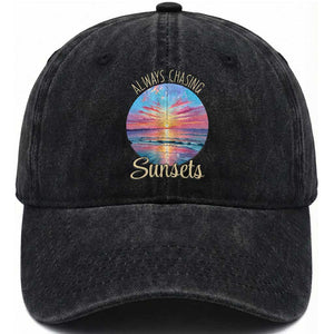Always Chasing Sunsets Washed Cotton Baseball Cap Summer Vacation Travel Gift