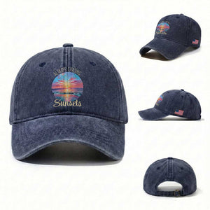 Always Chasing Sunsets Washed Cotton Baseball Cap Summer Vacation Travel Gift
