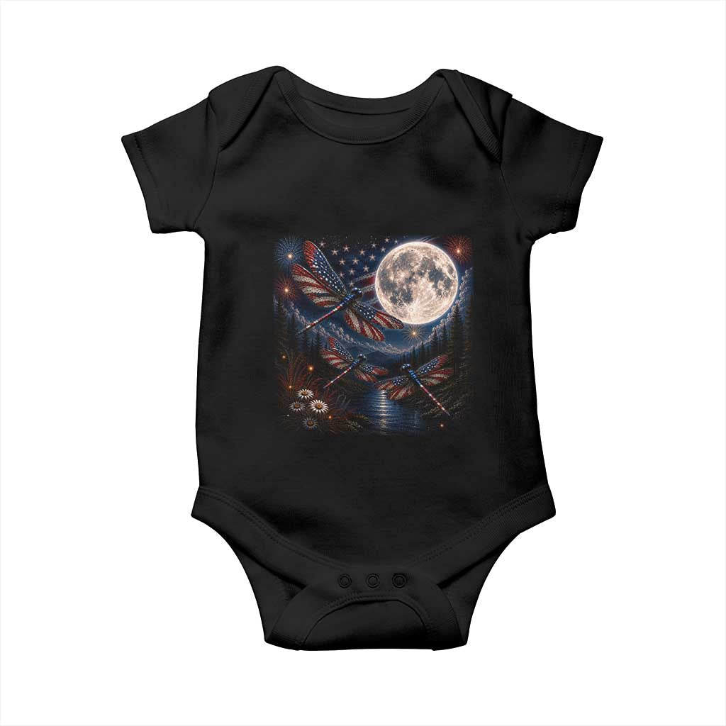 American Flag Dragonfly Patriotic 4th Of July Baby Onesie TS12 Black Print Your Wear