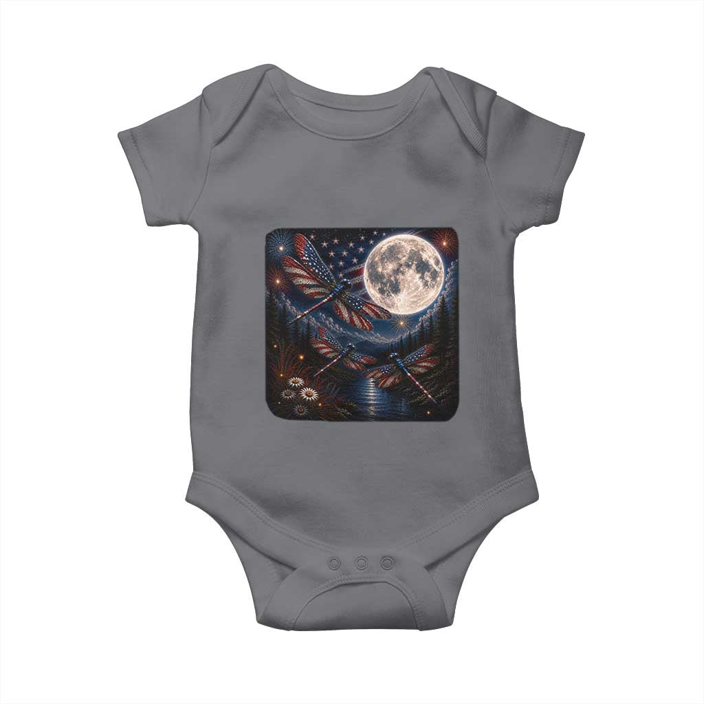 American Flag Dragonfly Patriotic 4th Of July Baby Onesie TS12 Charcoal Print Your Wear