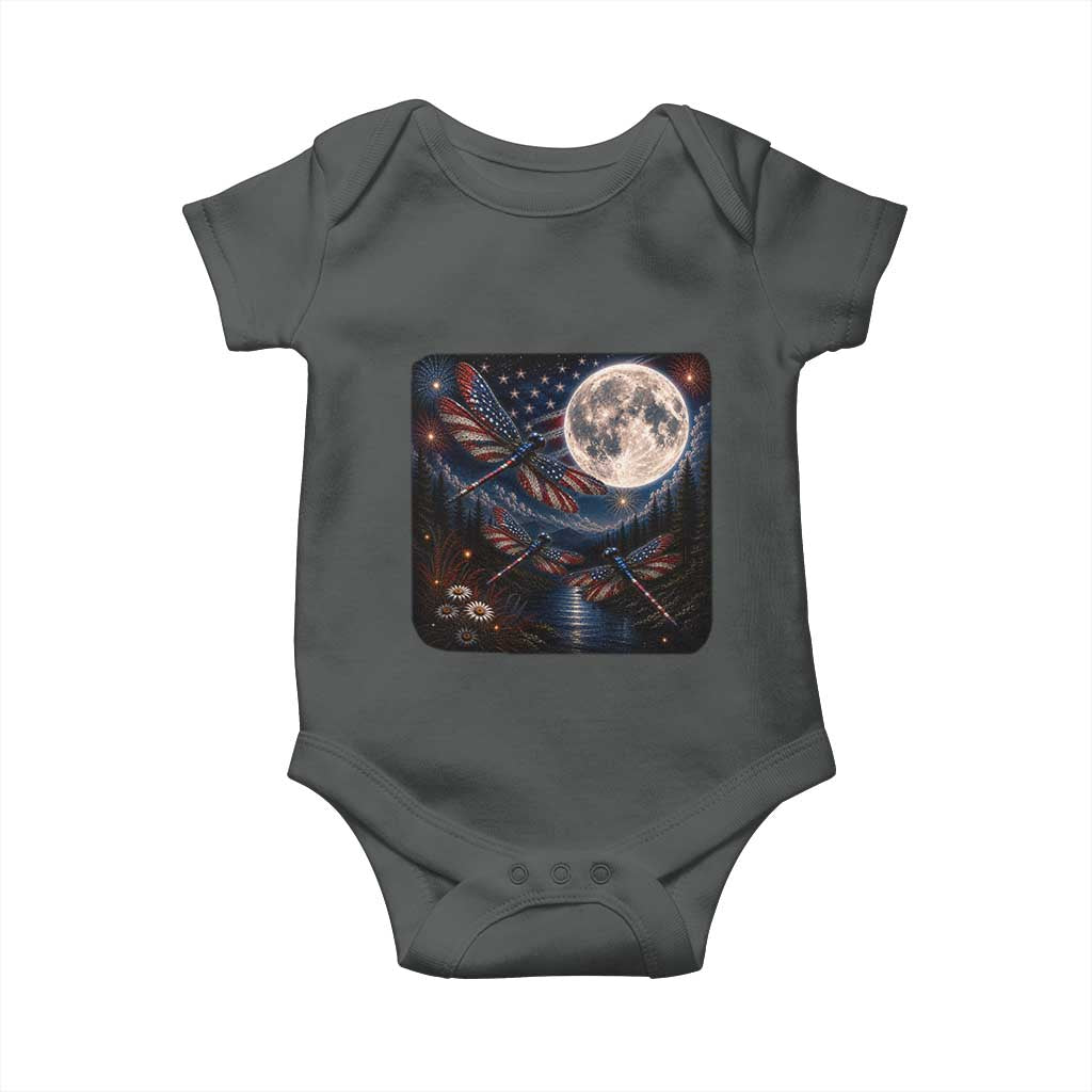 American Flag Dragonfly Patriotic 4th Of July Baby Onesie TS12 Dark Heather Print Your Wear