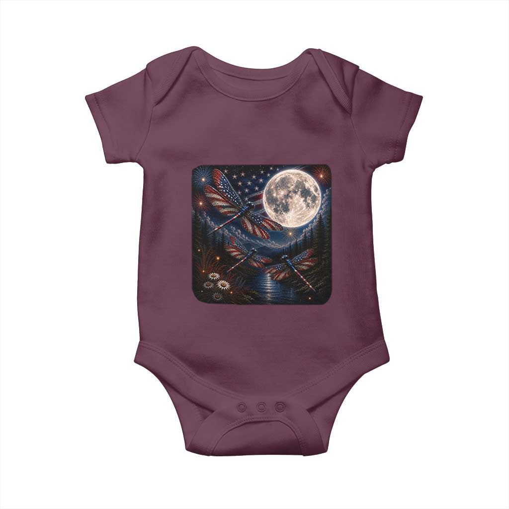 American Flag Dragonfly Patriotic 4th Of July Baby Onesie TS12 Maroon Print Your Wear