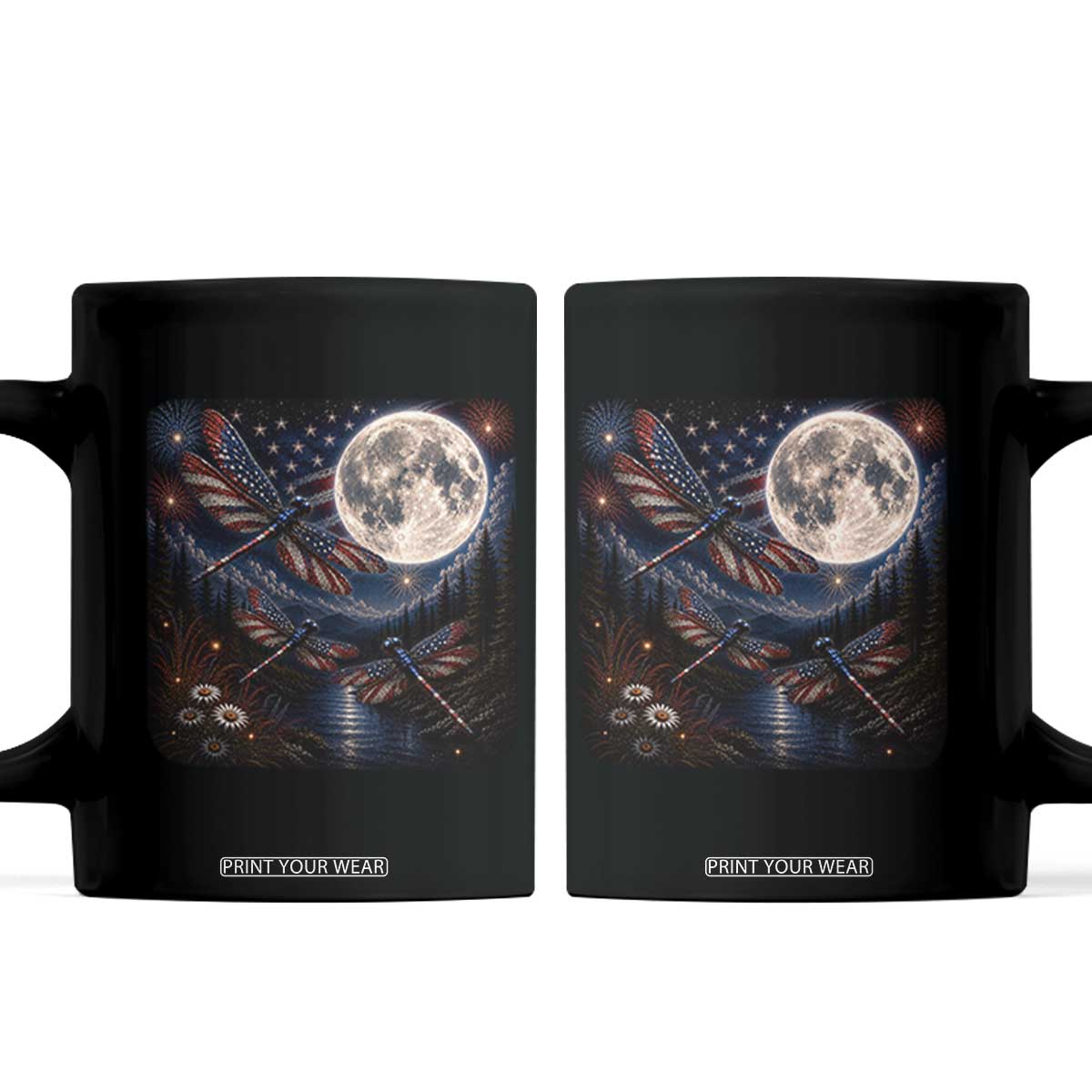 American Flag Dragonfly Patriotic 4th Of July Coffee Mug TS12 Black Print Your Wear