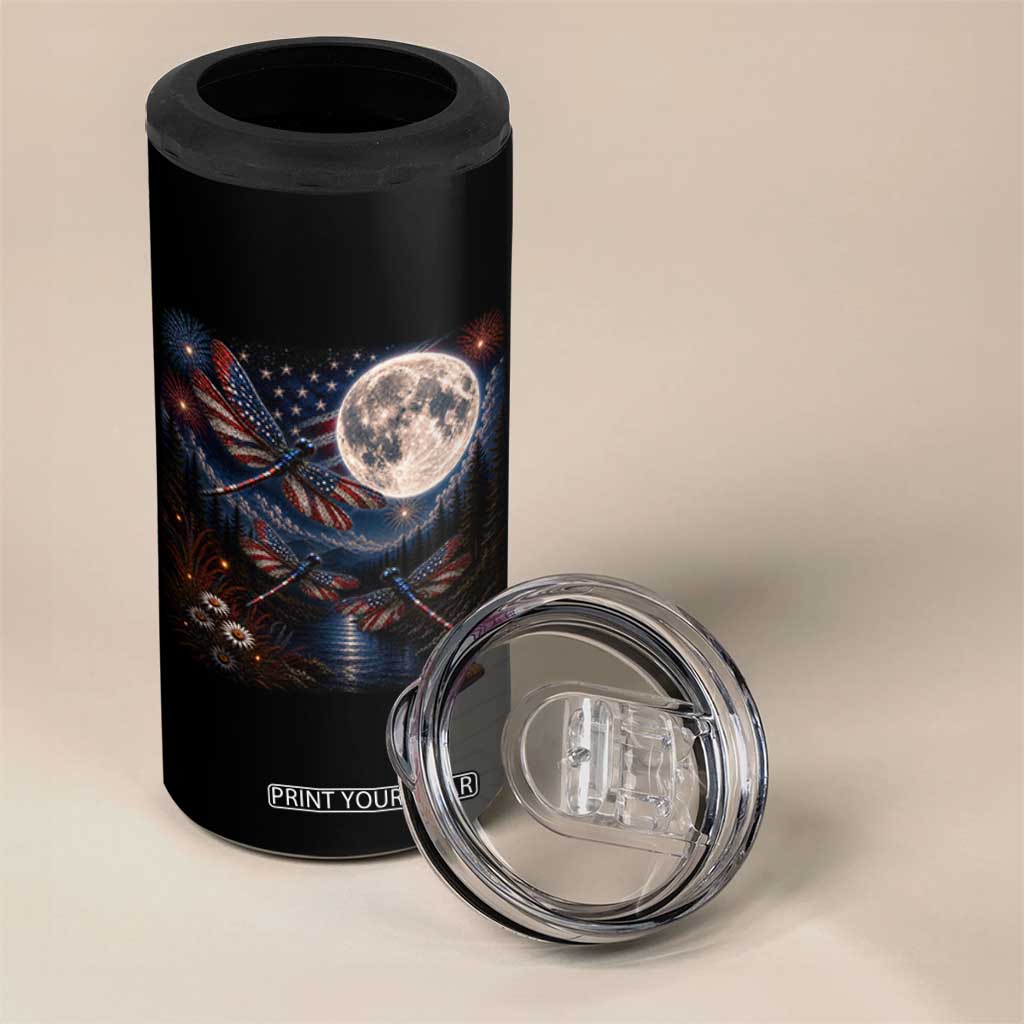American Flag Dragonfly Patriotic 4th Of July 4 in 1 Can Cooler Tumbler TS12 Print Your Wear