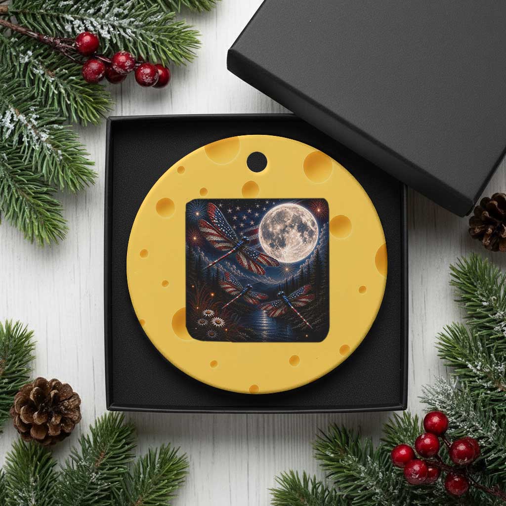 American Flag Dragonfly Patriotic 4th Of July Ceramic Ornament TS12 1pc Yellow Cheese Print Your Wear