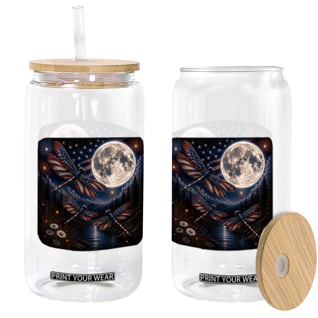 American Flag Dragonfly Patriotic 4th Of July Glass Can TS12 Print Your Wear
